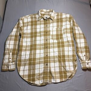 Men's Tan and White Plaid Shirt